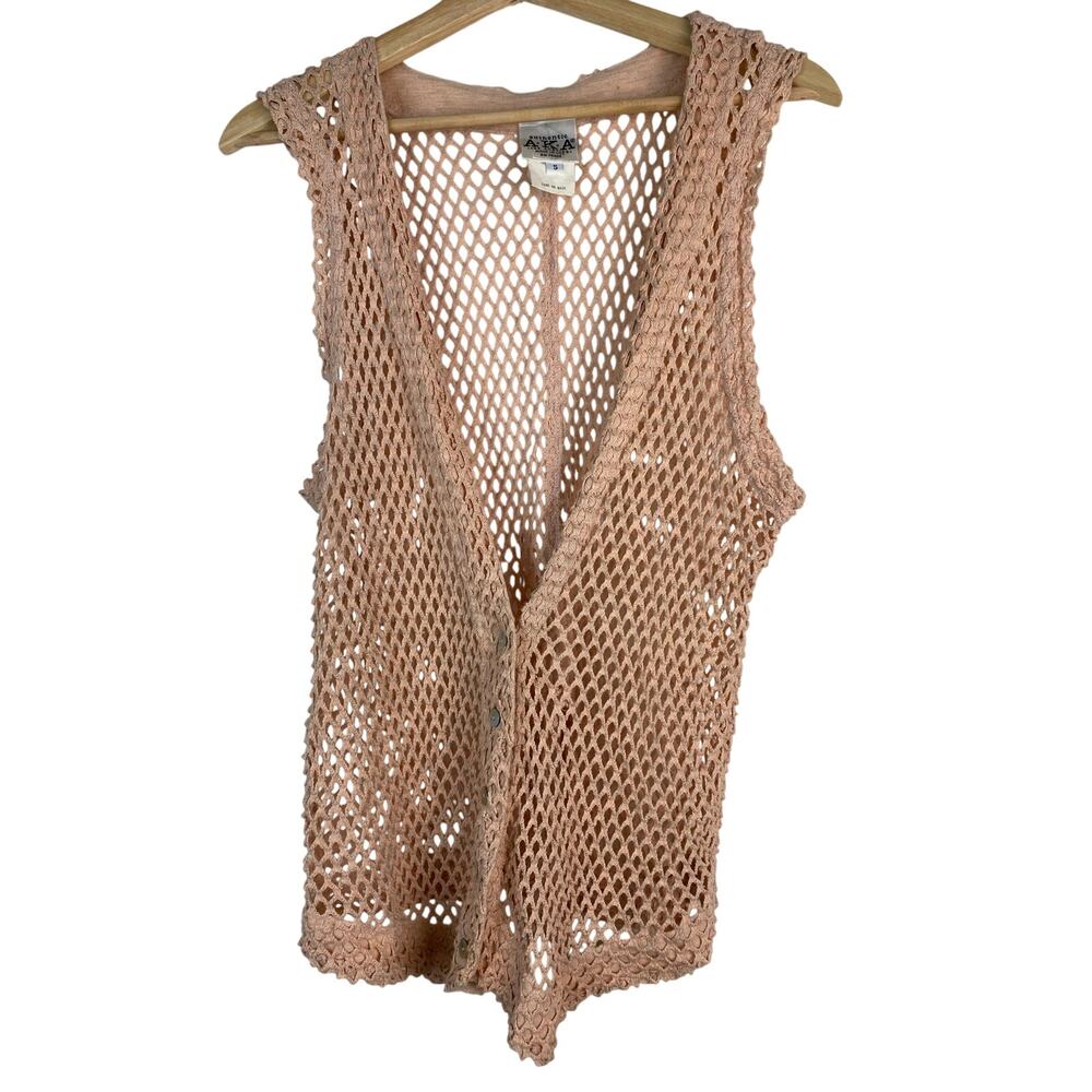 Vintage Authentic A.K.A. Los Angeles Women's Size S Peach Mesh Button Up Vest *‎